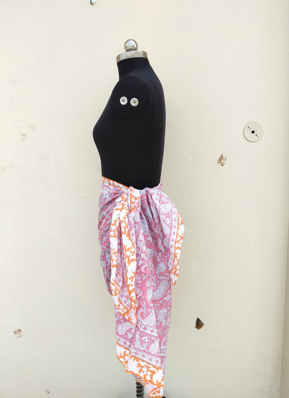 Hand Block Printed Cotton Sarongs & Scarves - Lightweight Summer Dupattas & Beachwear Gifts for Her - 10