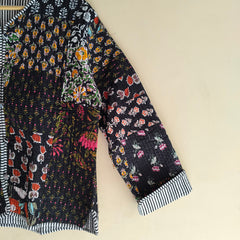Black Cotton Handcrafted Kantha Quilted Reversible Patchwork Jacket Handmade Cotton Coat