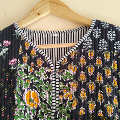 Black Cotton Handcrafted Kantha Quilted Reversible Patchwork Jacket Handmade Cotton Coat