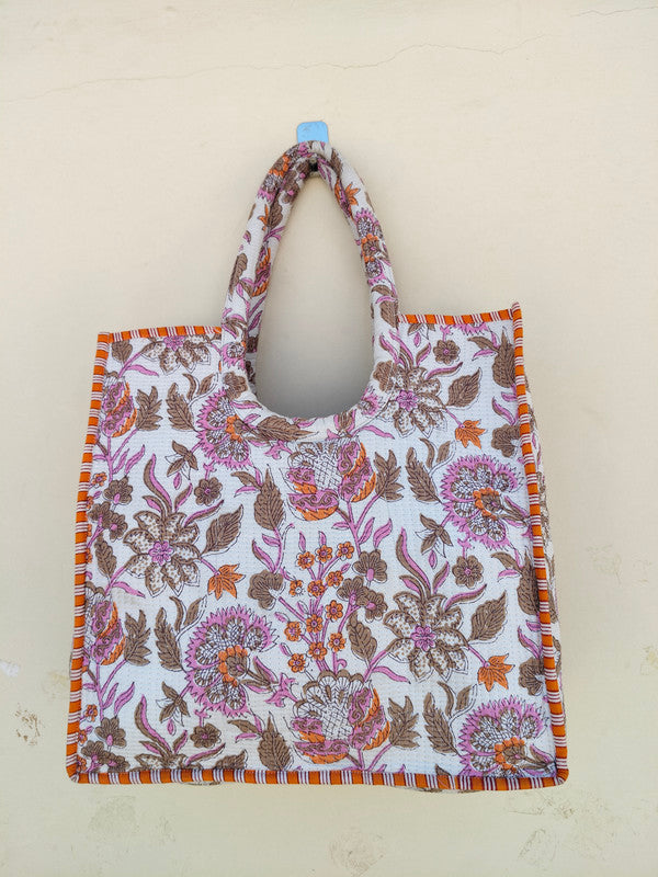Quilted Jhola Bag, Cotton Quilted Tote Bags, Handmade Quilted Printed Market Bag, Tote Shopping Bag, Hippie Bag, Market Bag, Tote Bags