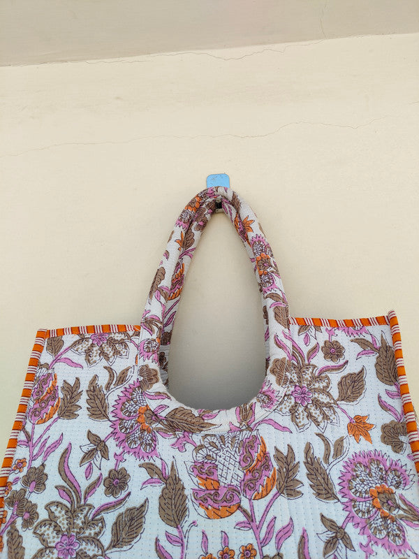 Quilted Jhola Bag, Cotton Quilted Tote Bags, Handmade Quilted Printed Market Bag, Tote Shopping Bag, Hippie Bag, Market Bag, Tote Bags