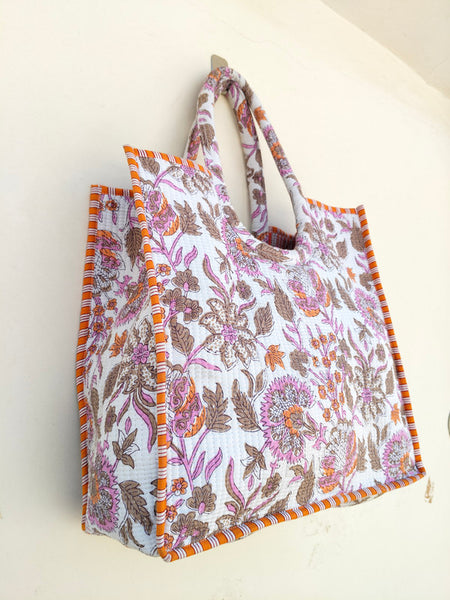 Quilted Jhola Bag, Cotton Quilted Tote Bags, Handmade Quilted Printed Market Bag, Tote Shopping Bag, Hippie Bag, Market Bag, Tote Bags