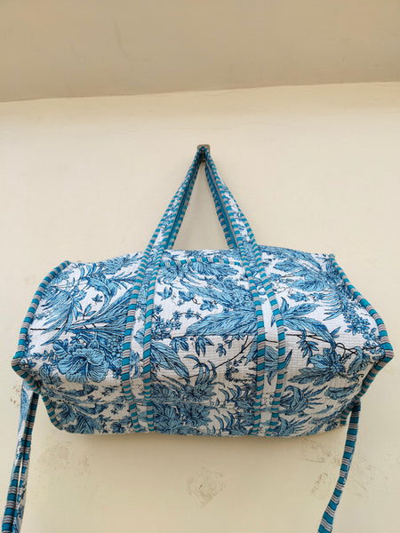 Cotton Quilted Overnight Bag | Cotton Travel Bag | Cotton Overnight Bag | Travel Bag | Weekender Bag | Travel Duffel Bag | Changing Bag