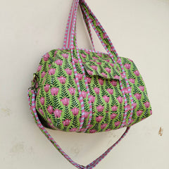 Friendly Quilted Cotton Tote Boho Floral Duffle for Yoga, Beach, green bag & Everyday Use