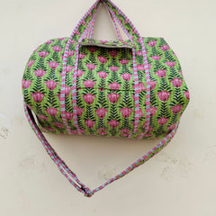 Friendly Quilted Cotton Tote Boho Floral Duffle for Yoga, Beach, green bag & Everyday Use