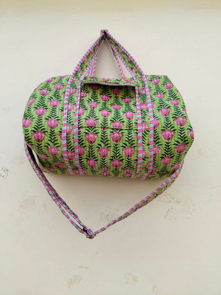Friendly Quilted Cotton Tote Boho Floral Duffle for Yoga, Beach, green bag & Everyday Use
