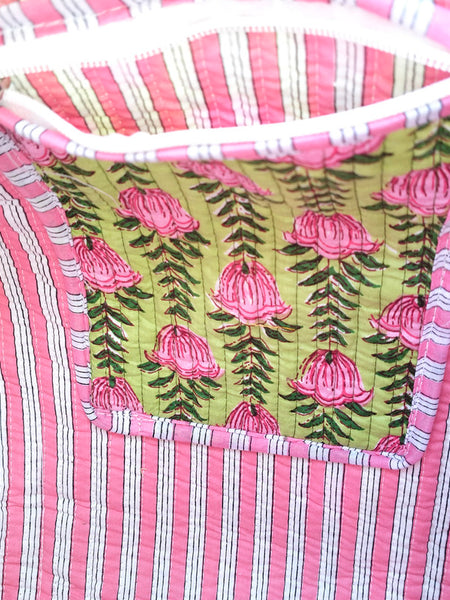 Friendly Quilted Cotton Tote Boho Floral Duffle for Yoga, Beach, green bag & Everyday Use