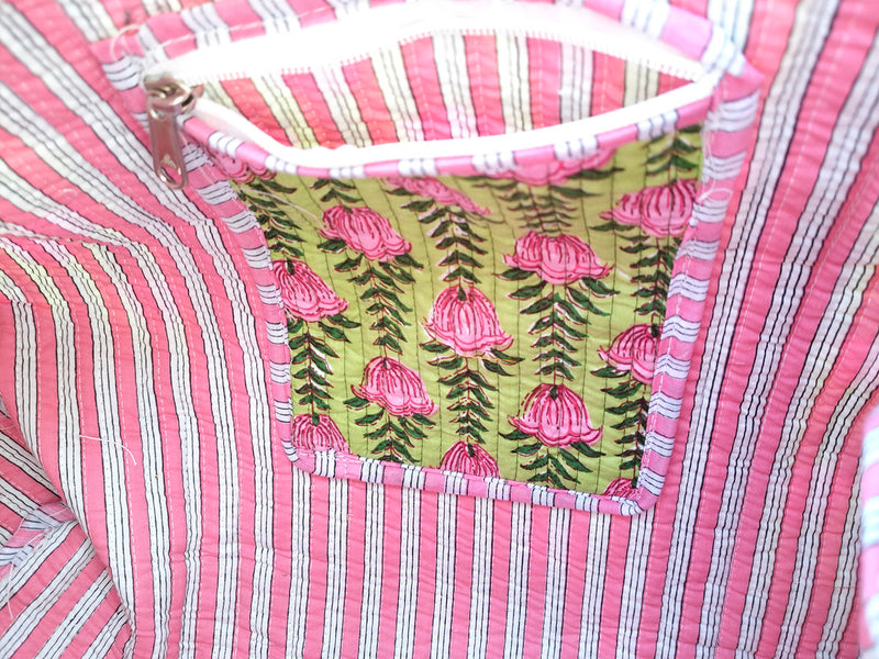 Friendly Quilted Cotton Tote Boho Floral Duffle for Yoga, Beach, green bag & Everyday Use