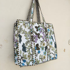 Carryall Handmade Cotton Quilted Tote-Beautiful Block Print Design, Eco-Friendly & Versatile Shopper Bag, Women's Canvas Bag, Perfect Gift