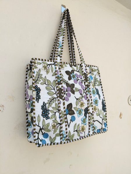 Carryall Handmade Cotton Quilted Tote-Beautiful Block Print Design, Eco-Friendly & Versatile Shopper Bag, Women's Canvas Bag, Perfect Gift