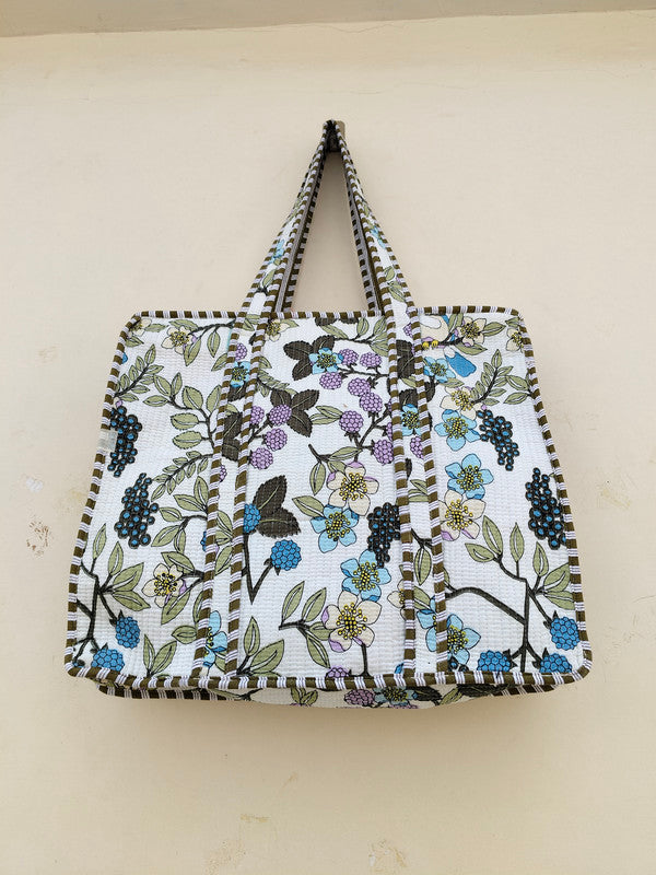 Carryall Handmade Cotton Quilted Tote-Beautiful Block Print Design, Eco-Friendly & Versatile Shopper Bag, Women's Canvas Bag, Perfect Gift
