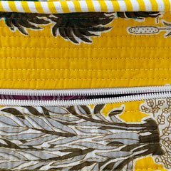 Quilted Cotton Handprinted Reversible Large Soft Yellow Floral Tote Bag Eco friendly Sustainable Sturdy Grocery Shopping Handmade Art Boho