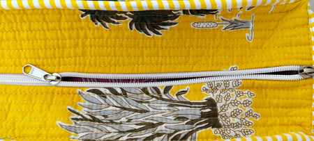 Quilted Cotton Handprinted Reversible Large Soft Yellow Floral Tote Bag Eco friendly Sustainable Sturdy Grocery Shopping Handmade Art Boho