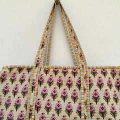 Block Print Quilted Tote Bag, Handmade Quilted Bag Soft Indian Cotton Tote Bag, Travel Bag, Shoulder Bag, Large Tote Bag Eco friendly Bag