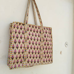 Block Print Quilted Tote Bag, Handmade Quilted Bag Soft Indian Cotton Tote Bag, Travel Bag, Shoulder Bag, Large Tote Bag Eco friendly Bag