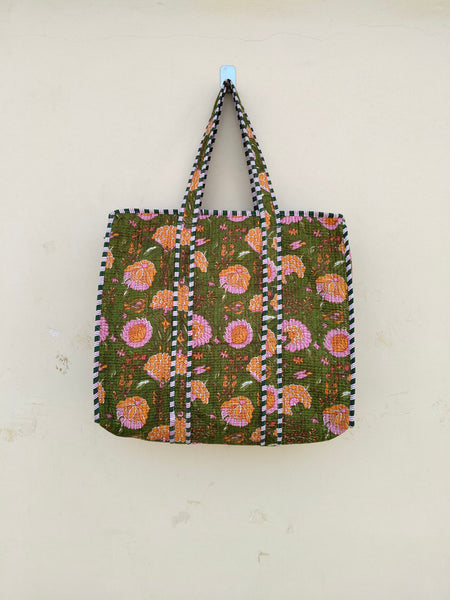 Handmade Patchwork Tote Bag, Indian Making Quilted Tote Bags, Eco Friendly Boho Shopper Bags, Vintage Shoulder Bag, Women's Carry Bag - 3