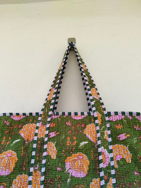 Handmade Patchwork Tote Bag, Indian Making Quilted Tote Bags, Eco Friendly Boho Shopper Bags, Vintage Shoulder Bag, Women's Carry Bag - 3