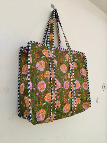 Handmade Patchwork Tote Bag, Indian Making Quilted Tote Bags, Eco Friendly Boho Shopper Bags, Vintage Shoulder Bag, Women's Carry Bag - 3