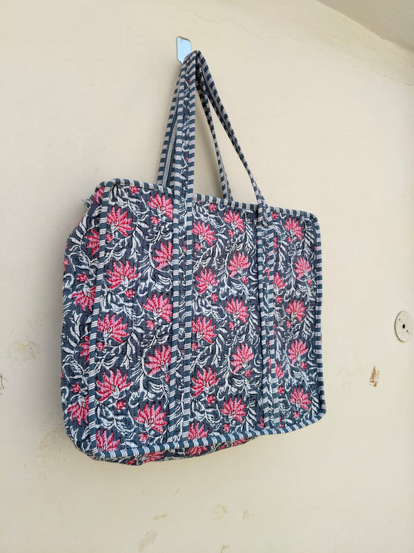 Women Shopping Bag, Cotton Quilted Tote Bag, Indian Handmade Bag, Party Bag, Large Market Bag, Shoulder Bag, Beach Bag, Eco Friendly Tote - 1