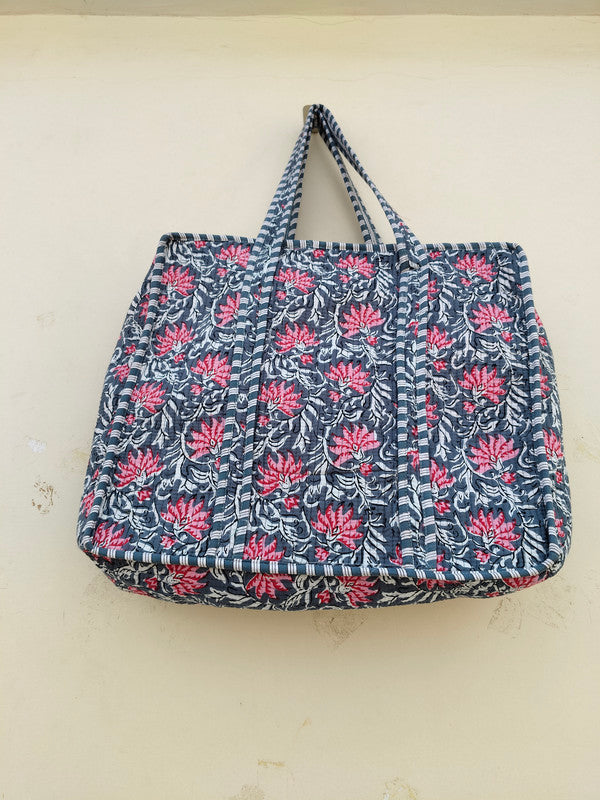 Women Shopping Bag, Cotton Quilted Tote Bag, Indian Handmade Bag, Party Bag, Large Market Bag, Shoulder Bag, Beach Bag, Eco Friendly Tote - 1
