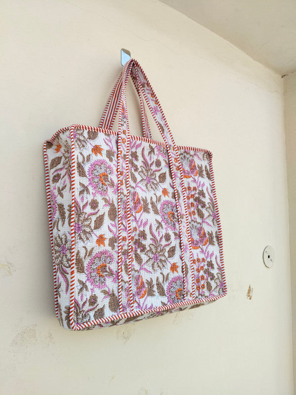 Women Shopping Bag, Cotton Quilted Tote Bag, Indian Handmade Bag, Party Bag, Large Market Bag, Shoulder Bag, Beach Bag, Eco Friendly Tote - 2
