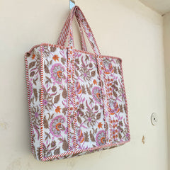 Women Shopping Bag, Cotton Quilted Tote Bag, Indian Handmade Bag, Party Bag, Large Market Bag, Shoulder Bag, Beach Bag, Eco Friendly Tote - 2