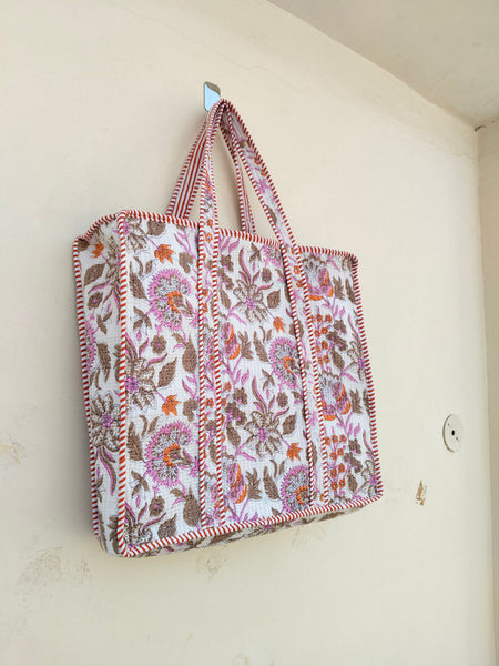 Women Shopping Bag, Cotton Quilted Tote Bag, Indian Handmade Bag, Party Bag, Large Market Bag, Shoulder Bag, Beach Bag, Eco Friendly Tote - 2