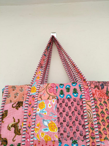 Handmade Patchwork Tote Bag, Indian Making Quilted Tote Bags, Eco Friendly Boho Shopper Bags, Vintage Shoulder Bag, Women's Carry Bag - 4