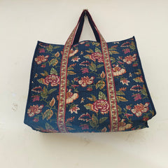 Eco-friendly premium Quilted Cotton Hand printed Reversible Large Tote bags/Large Cotton Weekender Travel Bag/Beach bag/Carrying Kids items