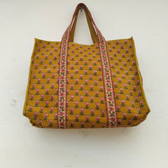 New Cotton Quilted Hand Block Printed Large Tote Bag Floral Printed Eco friendly Travelling Grocery Shopping Handmade Boho bag For Women