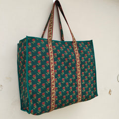 Eco-friendly premium Quilted Cotton Hand printed Reversible Large Tote bags/Large Cotton Weekender Travel Bag/Beach bag/Carrying Kids items - 2