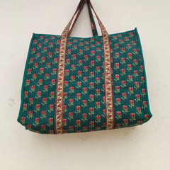 Eco-friendly premium Quilted Cotton Hand printed Reversible Large Tote bags/Large Cotton Weekender Travel Bag/Beach bag/Carrying Kids items - 2