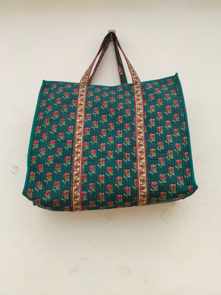 Eco-friendly premium Quilted Cotton Hand printed Reversible Large Tote bags/Large Cotton Weekender Travel Bag/Beach bag/Carrying Kids items - 2