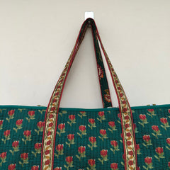 Eco-friendly premium Quilted Cotton Hand printed Reversible Large Tote bags/Large Cotton Weekender Travel Bag/Beach bag/Carrying Kids items - 2