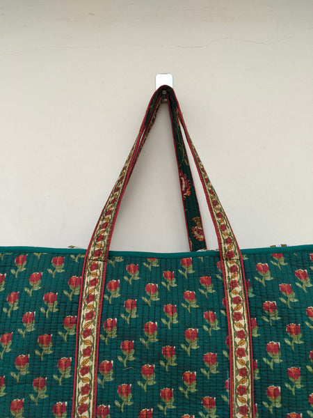 Eco-friendly premium Quilted Cotton Hand printed Reversible Large Tote bags/Large Cotton Weekender Travel Bag/Beach bag/Carrying Kids items - 2