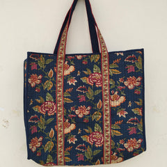 Eco-friendly premium Quilted Cotton Hand printed Reversible Large Tote bags/Large Cotton Weekender Travel Bag/Beach bag/Carrying Kids items