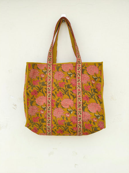 New Cotton Quilted Hand Block Printed Large Tote Bag Floral Printed Eco friendly Travelling Grocery Shopping Handmade Boho bag For Women