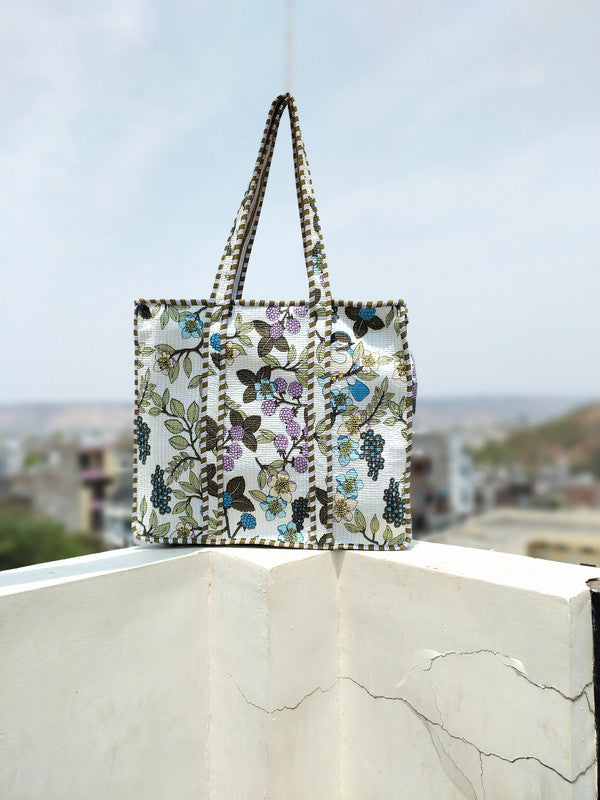 Carryall Handmade Cotton Quilted Tote-Beautiful Block Print Design, Eco-Friendly & Versatile Shopper Bag, Women's Canvas Bag, Perfect Gift