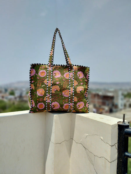 Handmade Patchwork Tote Bag, Indian Making Quilted Tote Bags, Eco Friendly Boho Shopper Bags, Vintage Shoulder Bag, Women's Carry Bag - 3