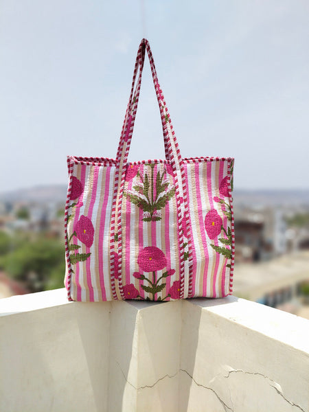 Handmade Patchwork Tote Bag, Indian Making Quilted Tote Bags, Eco Friendly Boho Shopper Bags, Vintage Shoulder Bag, Women's Carry Bag - 1