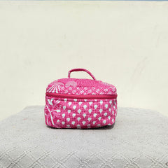 Large Quilted Makeup Bag Cosmetic Vanity Case / Cotton Travel Storage Bag / Opens Flat for Easy Access Toiletry Bag Bridal Shower Gift - 6