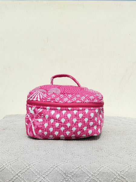 Large Quilted Makeup Bag Cosmetic Vanity Case / Cotton Travel Storage Bag / Opens Flat for Easy Access Toiletry Bag Bridal Shower Gift - 6