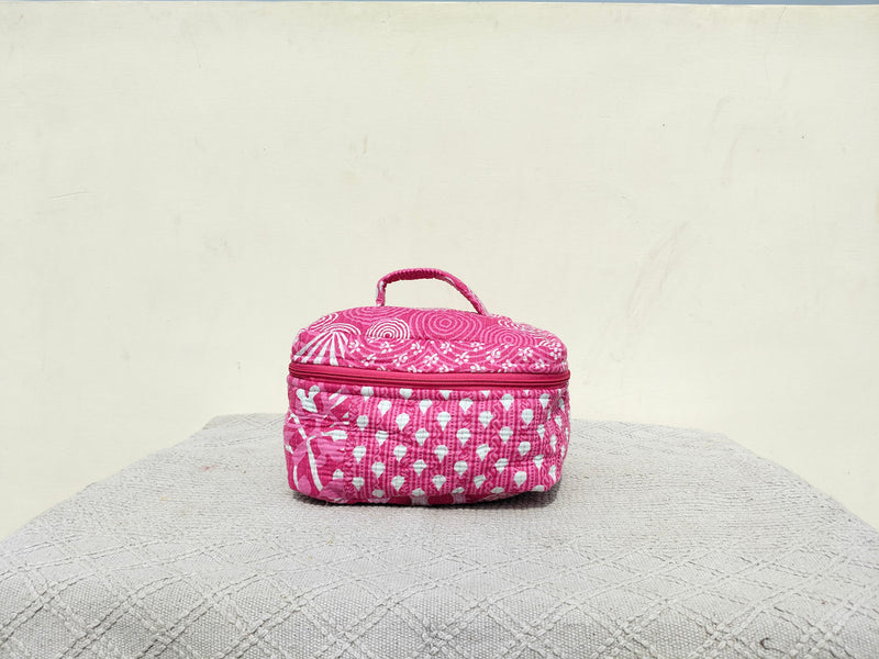 Large Quilted Makeup Bag Cosmetic Vanity Case / Cotton Travel Storage Bag / Opens Flat for Easy Access Toiletry Bag Bridal Shower Gift - 6