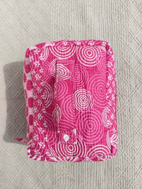 Large Quilted Makeup Bag Cosmetic Vanity Case / Cotton Travel Storage Bag / Opens Flat for Easy Access Toiletry Bag Bridal Shower Gift - 6