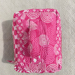 Large Quilted Makeup Bag Cosmetic Vanity Case / Cotton Travel Storage Bag / Opens Flat for Easy Access Toiletry Bag Bridal Shower Gift - 6