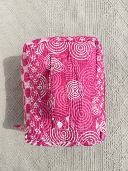 Large Quilted Makeup Bag Cosmetic Vanity Case / Cotton Travel Storage Bag / Opens Flat for Easy Access Toiletry Bag Bridal Shower Gift - 6