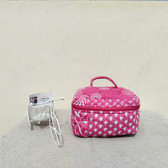 Large Quilted Makeup Bag Cosmetic Vanity Case / Cotton Travel Storage Bag / Opens Flat for Easy Access Toiletry Bag Bridal Shower Gift - 6