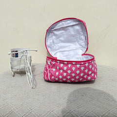 Large Quilted Makeup Bag Cosmetic Vanity Case / Cotton Travel Storage Bag / Opens Flat for Easy Access Toiletry Bag Bridal Shower Gift - 6