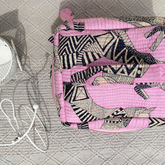 Large Quilted Makeup Bag Cosmetic Vanity Case / Cotton Travel Storage Bag / Opens Flat for Easy Access Toiletry Bag Bridal Shower Gift - 5