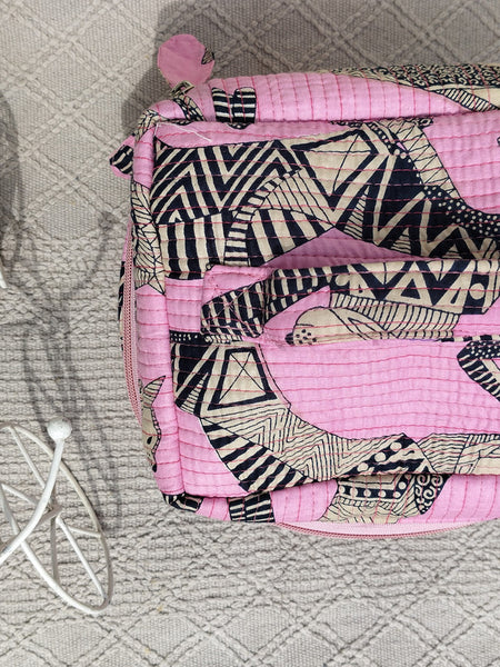 Large Quilted Makeup Bag Cosmetic Vanity Case / Cotton Travel Storage Bag / Opens Flat for Easy Access Toiletry Bag Bridal Shower Gift - 5